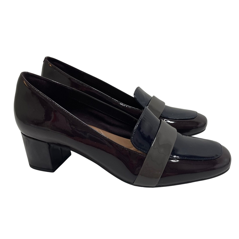 Clarks Colorblock Patent Leather Block Loafer Pump 9 Dark Academia Preppy Office - Picture 2 of 13